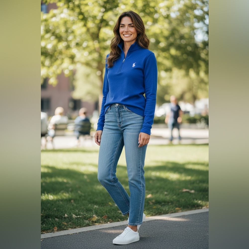 Blue quarter zip pullover by POLO.